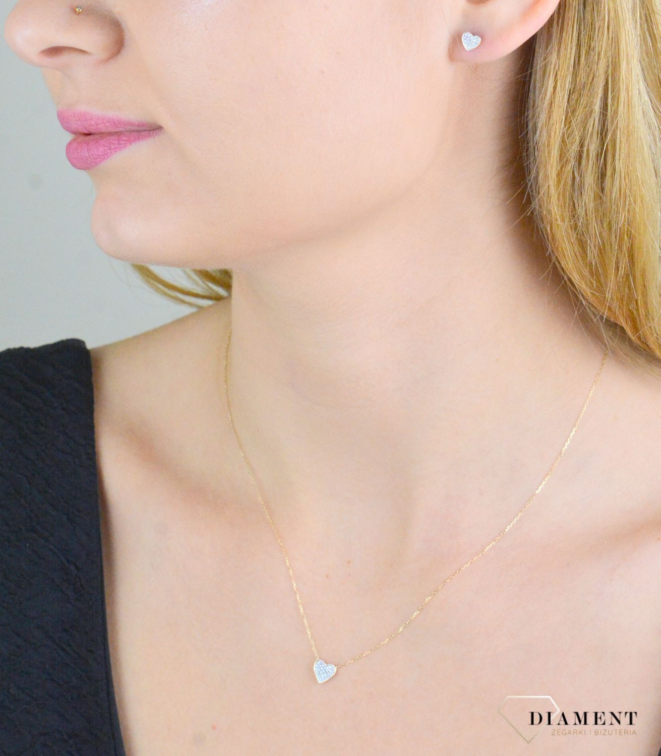 Kolczyki złote damskie 585 wkrętki serduszka z diamentami 0,07 ct E66698Y S.jpg